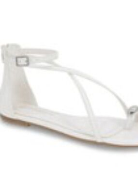 NEW BCBGeneration Kline Flat Strappy Sandles w/ Metal Toe Accent. SZ: 9  White